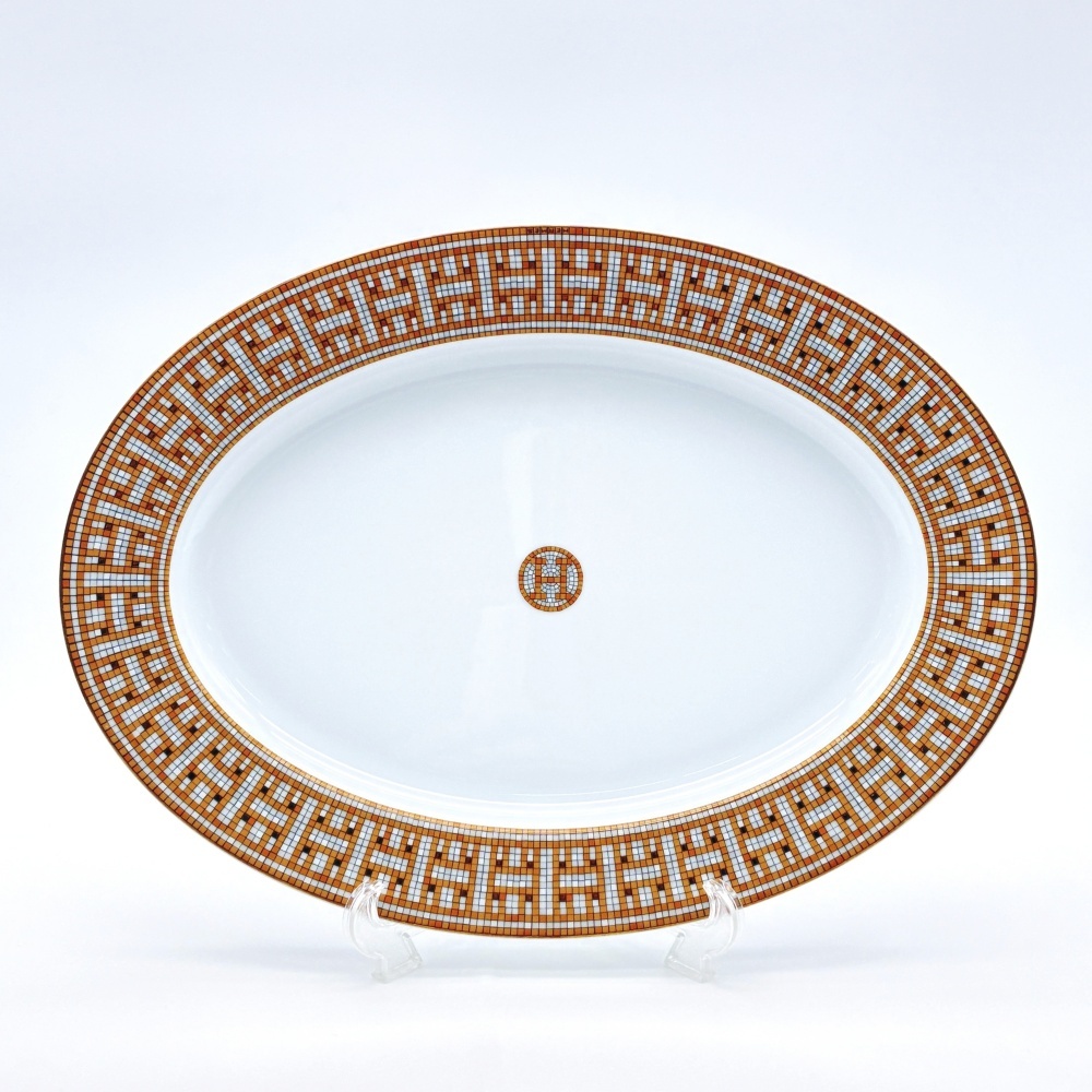1円〜 HERMESエルメス モザイク ヴァンキャトル ゴールド 約37cm オーバルプレート プラター※同梱不可