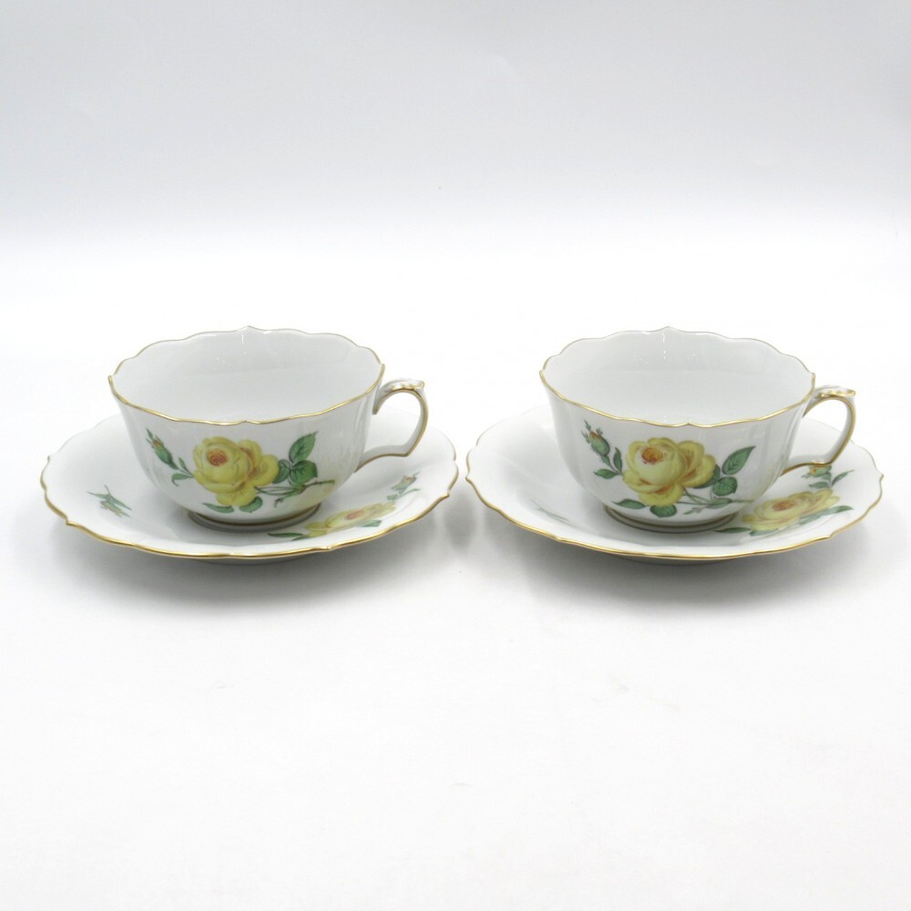 1円〜 Meissen マイセン イエローローズ ティーカップ＆ソーサー 2客 計4点