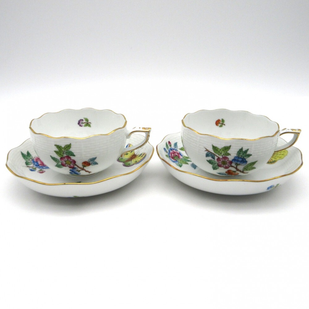 1円〜 HEREND ヘレンド ヴィクトリアプレーン(VA) ティーカップ＆ソーサー 2客 計4点