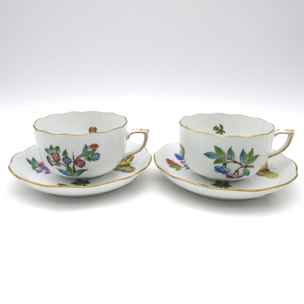 1円〜 HEREND ヘレンド ヴィクトリア プレーン (VA) ペア カップ＆ソーサー 2客 計4点