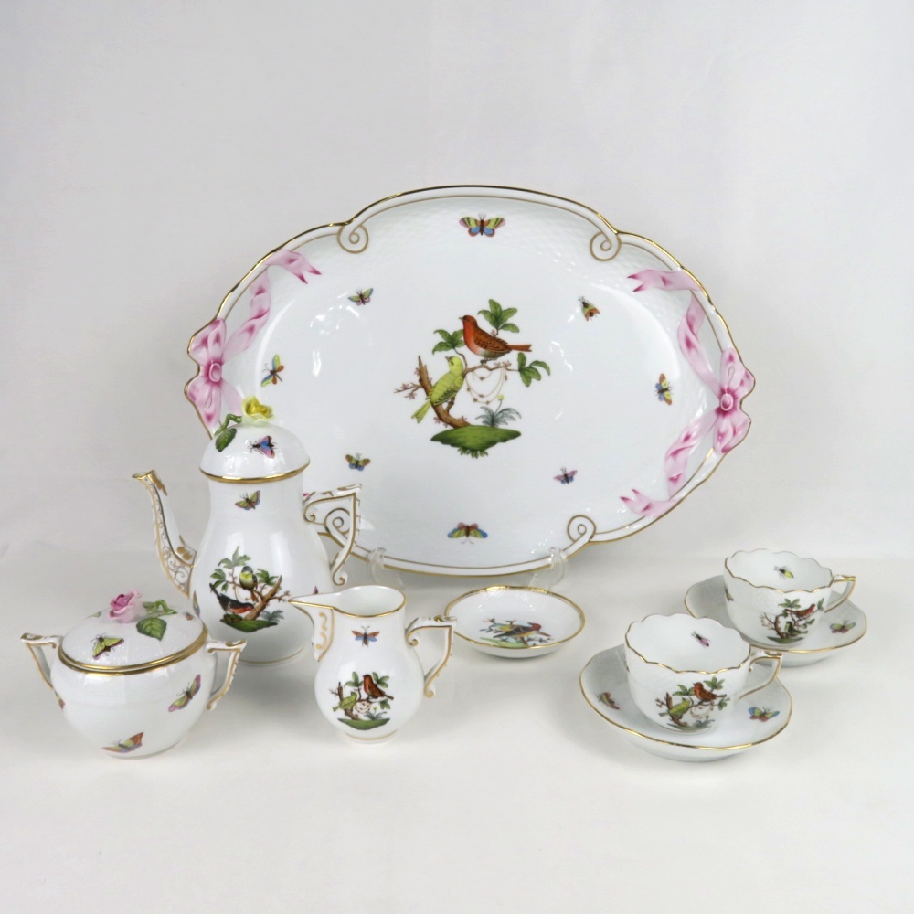 1円〜 HEREND ヘレンド ロスチャイルドバード(RO) カップ＆ソーサー/ポット/シュガー/クリーマー/豆皿/パーティープレート 計9点※同梱不可