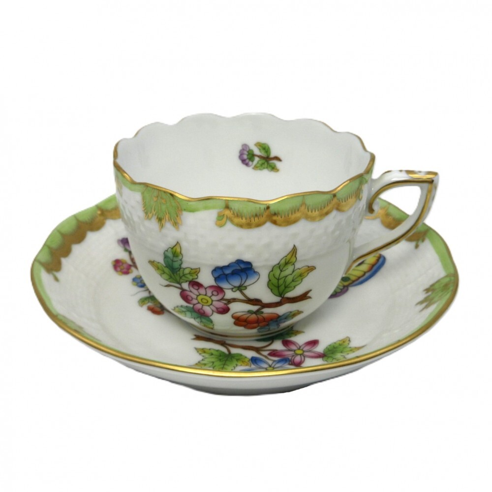 1円〜 HEREND ヘレンド ヴィクトリアブーケ(VBO) モカ デミタスカップ＆ソーサー 1客 計2点