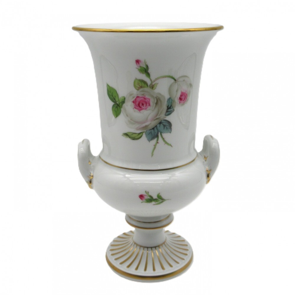 1円〜 Meissen マイセン 2003年限定 ホワイトローズ ハンドル付き フラワーベース/花瓶 ※同梱不可