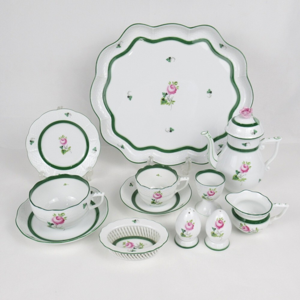 1円〜 HEREND ヘレンド ウィーンの薔薇(VRH) カップ＆ソーサー/プレート/ポット/クリーマー/ソルト＆ペッパー/トレイ 他 計12点 ※同梱不可