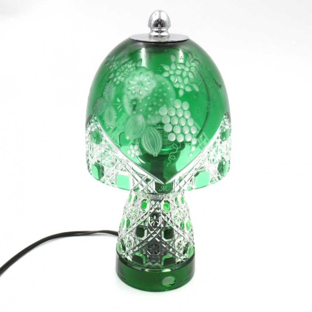 1円〜 Meissen Crystal マイセンクリスタル 色被せランプ フルーツ スタンドライト グリーン 通電確認済 ※同梱不可