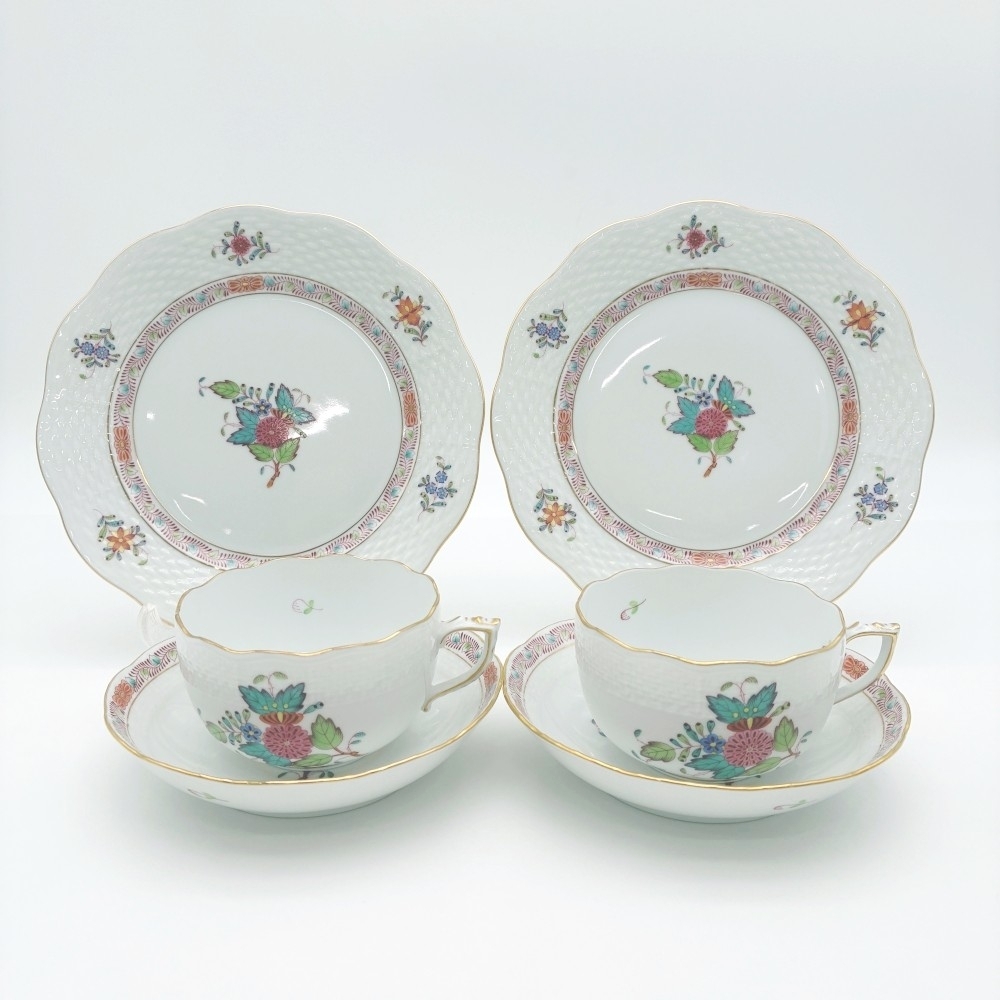 1円〜 HEREND ヘレンド アポニーフラワー (AF) ティーカップ＆ソーサー/プレート 計6点