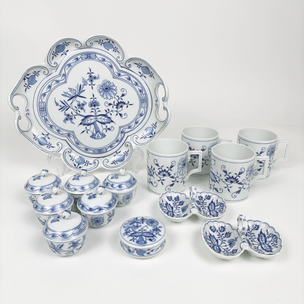 1円〜 Meissen マイセン ブルーオニオン プレート/マグカップ/湯呑/塩入れ/小物入れ 計14点 ※同梱不可