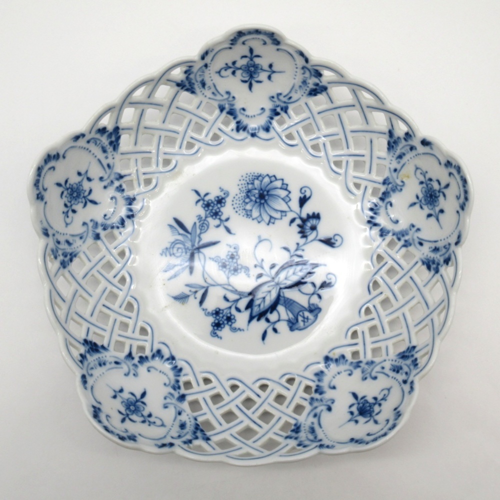 1円〜 Meissen マイセン ブルーオニオン オープンワーク 透かしプレート