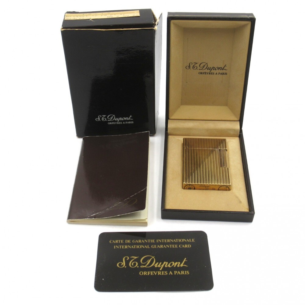 1円〜 S.T.Dupont デュポン ギャツビー バーティカルライン ストライプ ライター ゴールド ケース・箱付 着火未確認