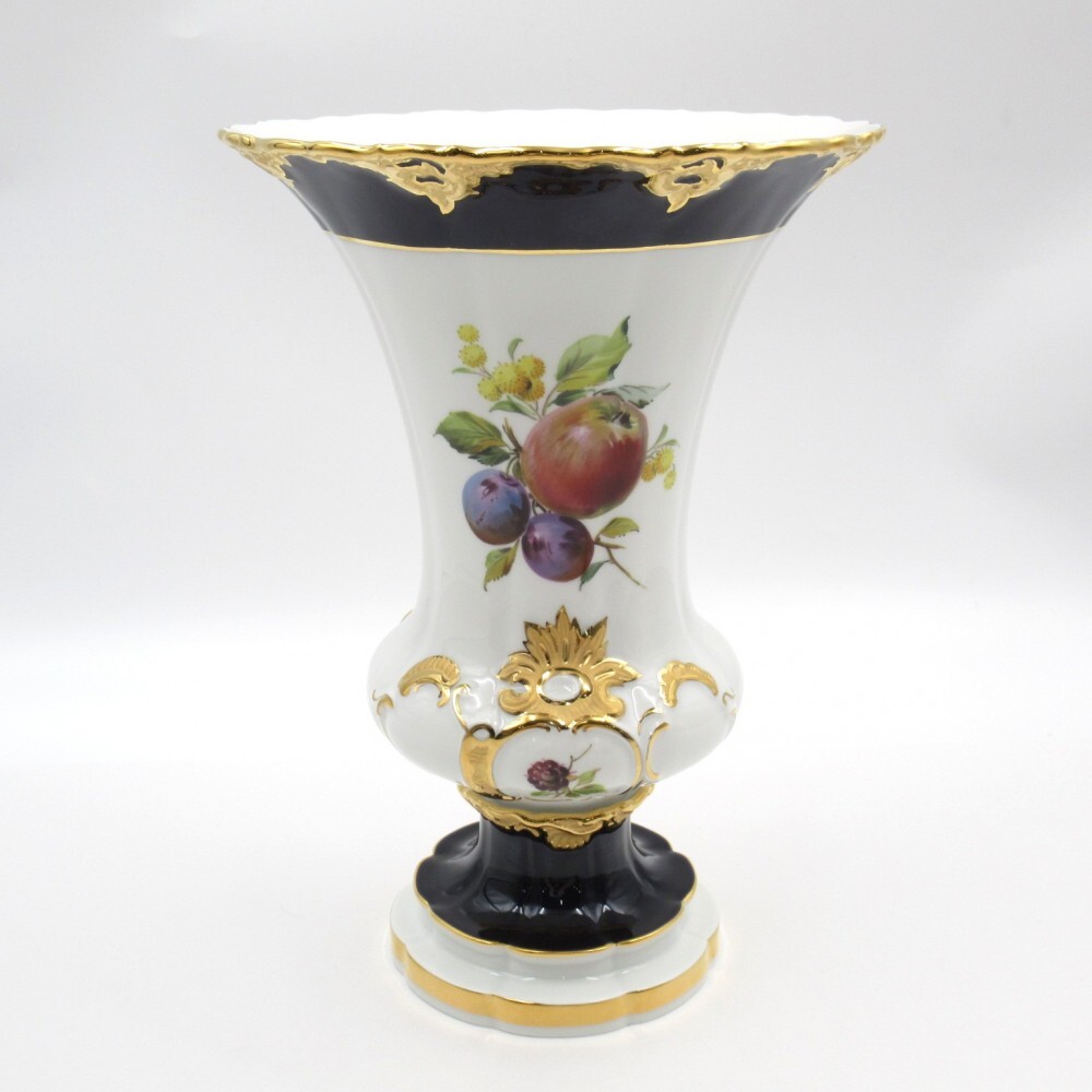 1円〜 Meissen マイセン Bフォーム グランツゴールド コバルトブルー フルーツ フラワーベース/花瓶 ※同梱不可