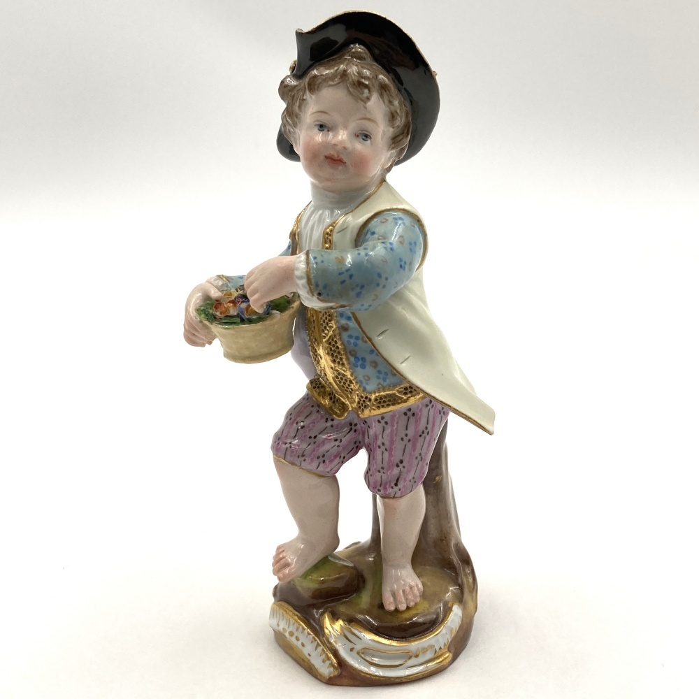 1円〜 Meissen オールドマイセン 庭師の子どもたち 花籠を持つ少年 フィギュリン ボタン剣 ※同梱不可