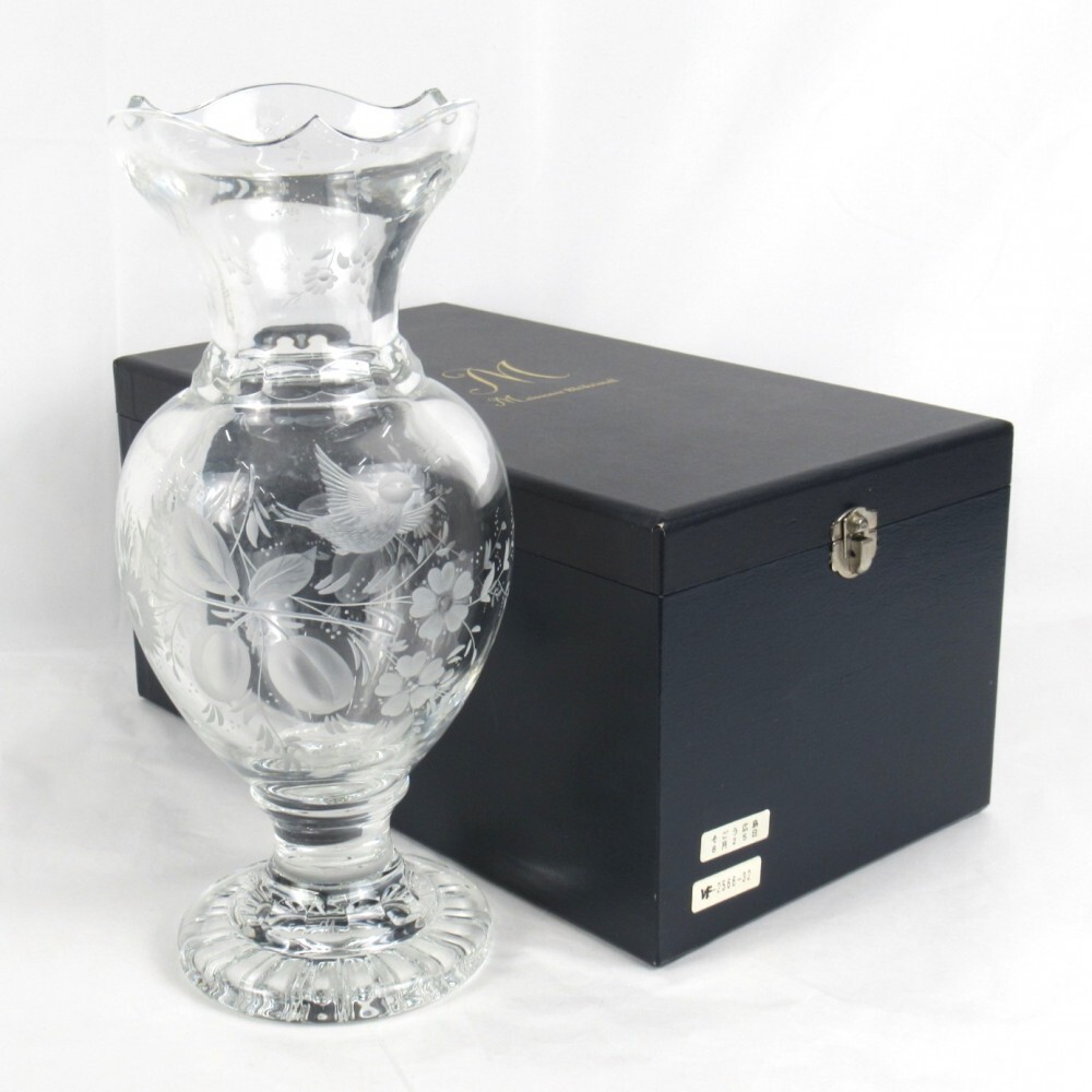 1円〜 Meissen Crystal マイセンクリスタル フラワー バード ベース 花瓶 箱付