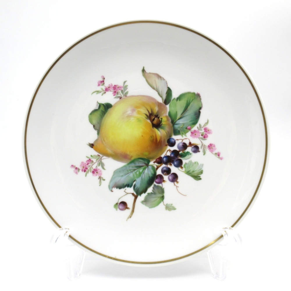 1円〜 Meissen マイセン フルーツ 洋梨とぶどう 金彩 大皿 飾り皿 240213 約25.5cm プレート