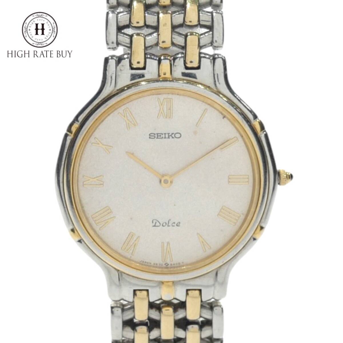 1円スタート 稼動品 SEIKO セイコー DOLCE ドルチェ 5E30-6A00 クォーツ QZ ラウンド ローマン 2針 コンビカラー アイボリー文字盤 メンズ