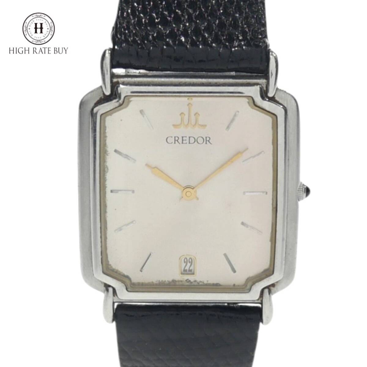 1円スタート SEIKO セイコー CREDOR クレドール 9579-5000 デイト クォーツ カットガラス スクエア シルバー文字盤 レディース 動作未確認