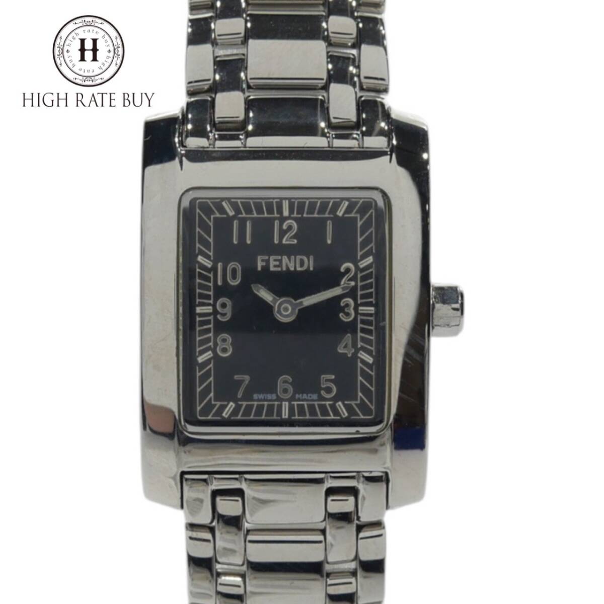1円スタート 稼動品 FENDI フェンディ スクエア レディース 腕時計 Classico クラシコ 7000L クォーツ ステンレススチール ブラック文字盤