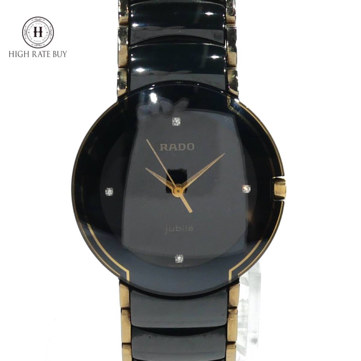 1円スタート 稼動品 RADO ラドー Jubile ジュビリー 129.0300.3 クォーツ 石付 ラウンド ハイテックセラミック 黒文字盤 メンズ 腕時計