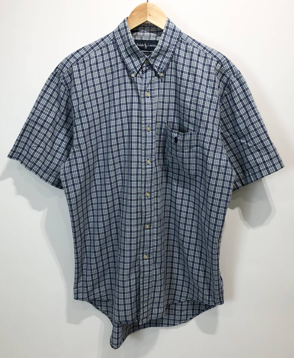 Ralph Lauren BLAIRE ポニー刺繍 胸ポケット付き ボタンダウン 半袖 シャツ ブルー ラルフローレン 古着 ヴィンテージ SIZE：M■N0416