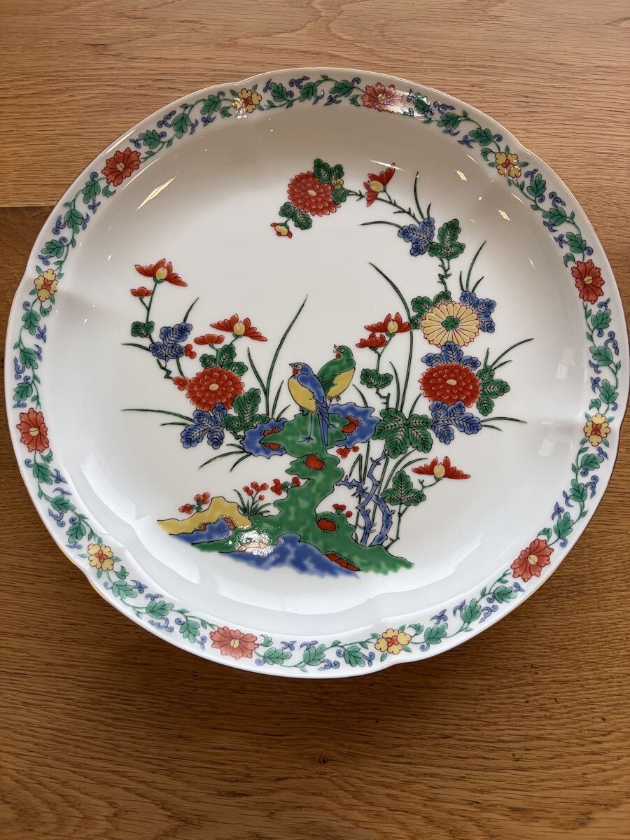 My 有田焼 大皿 飾り皿 色絵 花鳥図 松九寿門 プレート 緒方松右衛門 直径27㌢