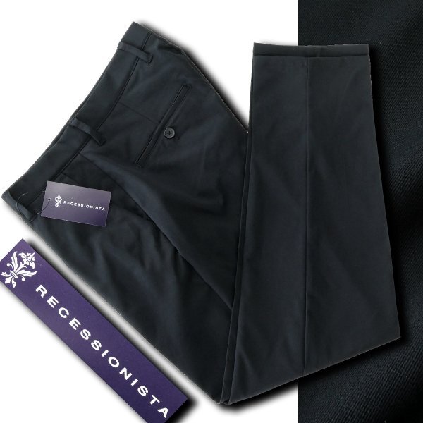 新品 リセッショニスタ 高密度ツイル ストレッチ パンツ M 濃紺 【822729_71_M/73】 RECESSIONISTA 洗濯可 コットンライク トラウザーズ