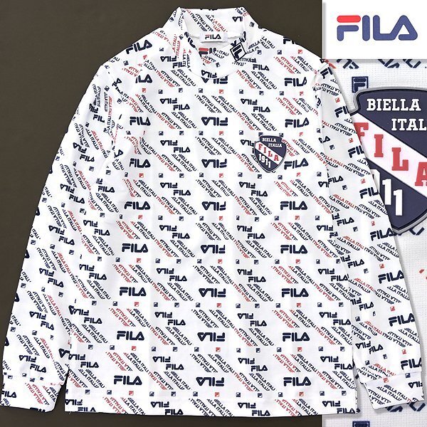 新品 FILA フィラ ゴルフ 吸水速乾 ストレッチ ハイネック カットソー M 白 【I47102】 メンズ ロゴ 刺繍 ワッペン 長袖 Tシャツ ホワイト