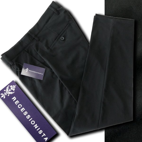 新品 リセッショニスタ 高密度ツイル ストレッチ パンツ M 黒 【822729_1_M/73】 RECESSIONISTA 洗濯可 コットンライク トラウザーズ