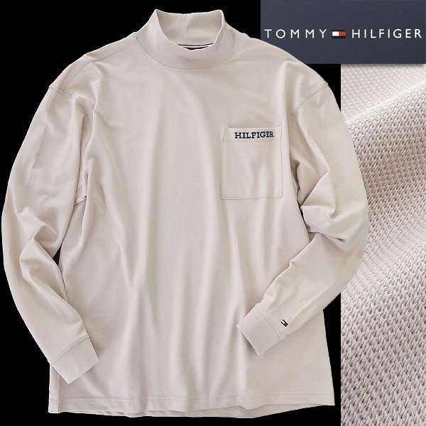 訳有 トミーヒルフィガー モノタイプピケ ポケット Tシャツ XL(XXL) ベージュ 【I41206】 春夏 メンズ カットソー 鹿の子 長袖 カジュアル