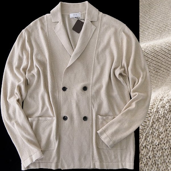 新品 ユニバーサルランゲージ サマーニット ダブル ジャケット L ベージュ 【J42147】 UNIVERSAL LANGUAGE 春夏 メンズ リネン コットン
