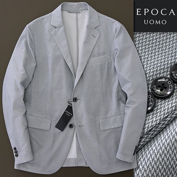 新品 5.5万 エポカウォモ 吸水速乾 通気性 COOL DOTS シェブロン ジャケット 50(XL) 灰 【J46996】 春夏 洗える ストレッチ サマー グレー