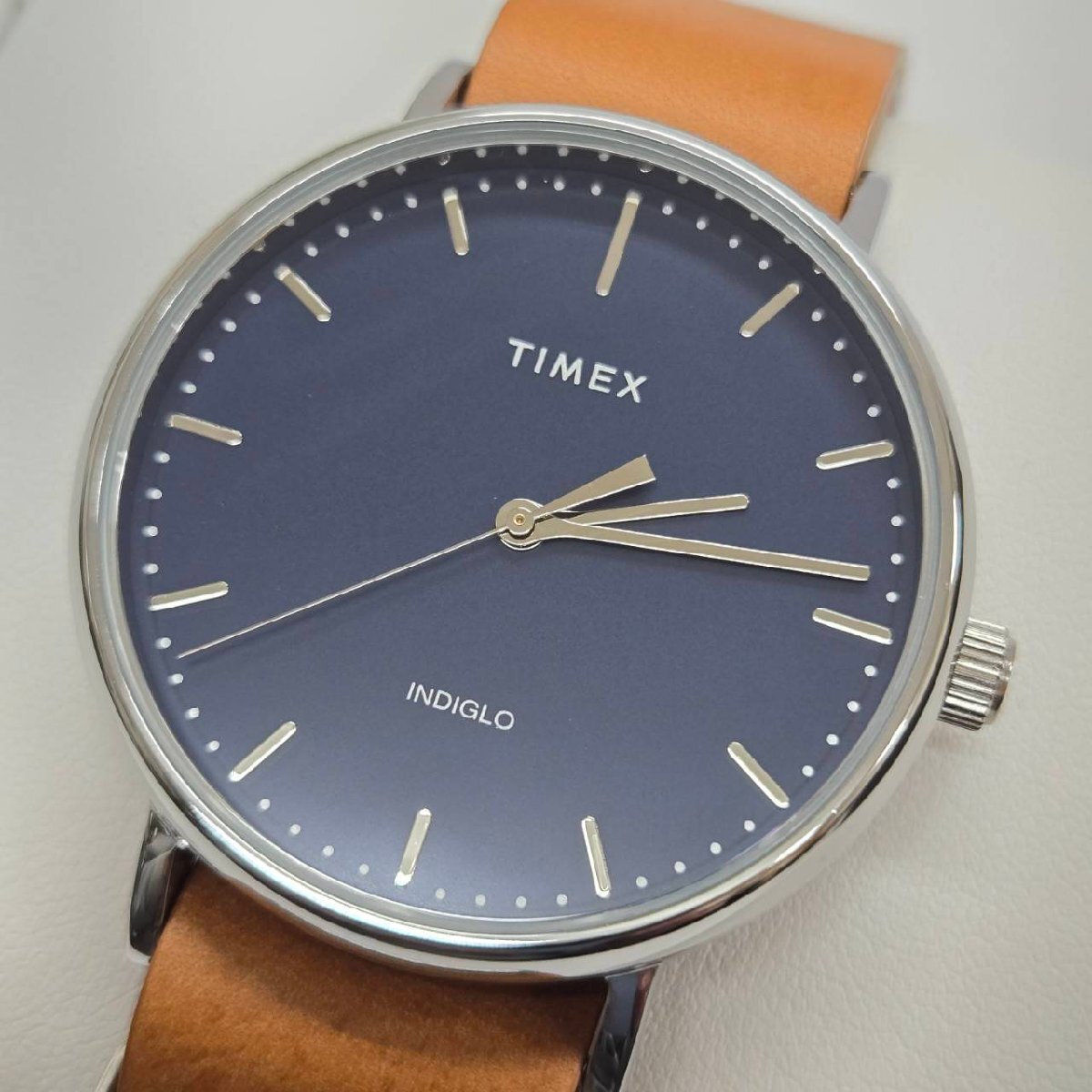 TIMEX タイメックス INDIGLO クォーツ ネイビー文字盤 稼動品 箱付き メンズ 腕時計 革ベルト
