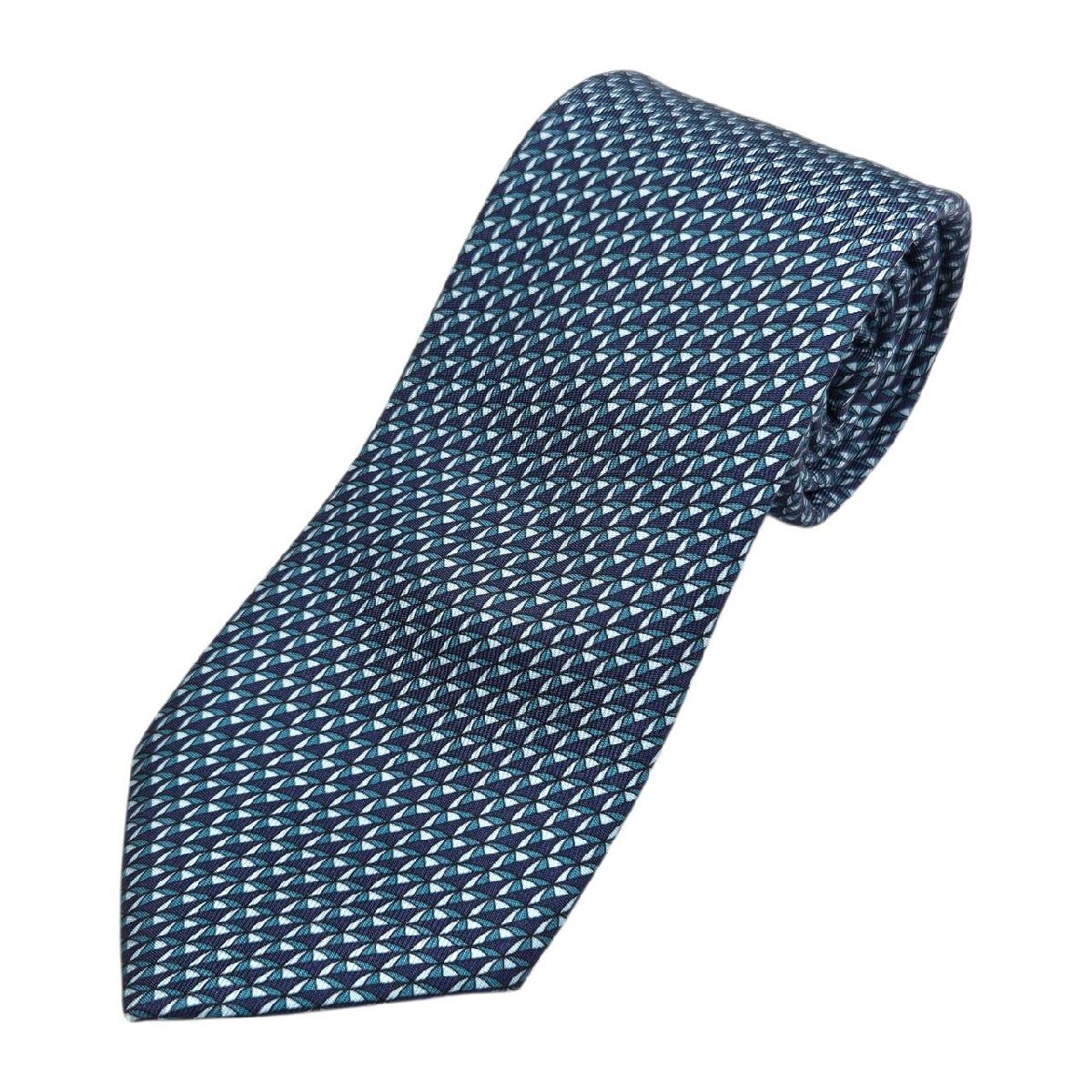 HERMES エルメス ネクタイ ブルー系 シルク100％ 総柄 ビジネス アクセサリー メンズ ブランド 小物 服飾小物