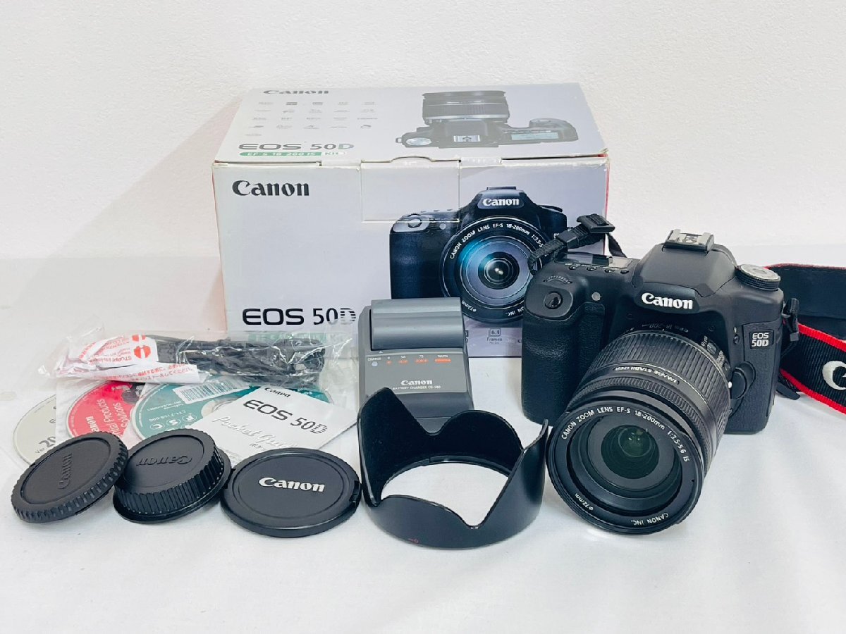 Canon EOS 50D キャノン デジタル 一眼レフ カメラ EF-S 18-200 IS Kit バッテリー 充電器 ブラック 箱付き シャッター〇