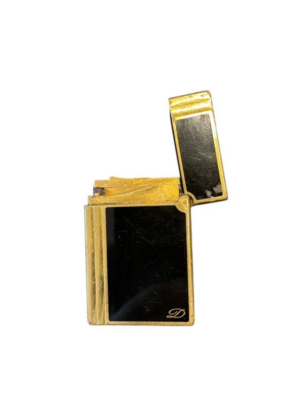 S.T.Dupont エス・テー・デュポン 高級ガスライター ローラーガスライター 喫煙グッズ 喫煙具 ゴールド系 黒ライン 緑 #M053