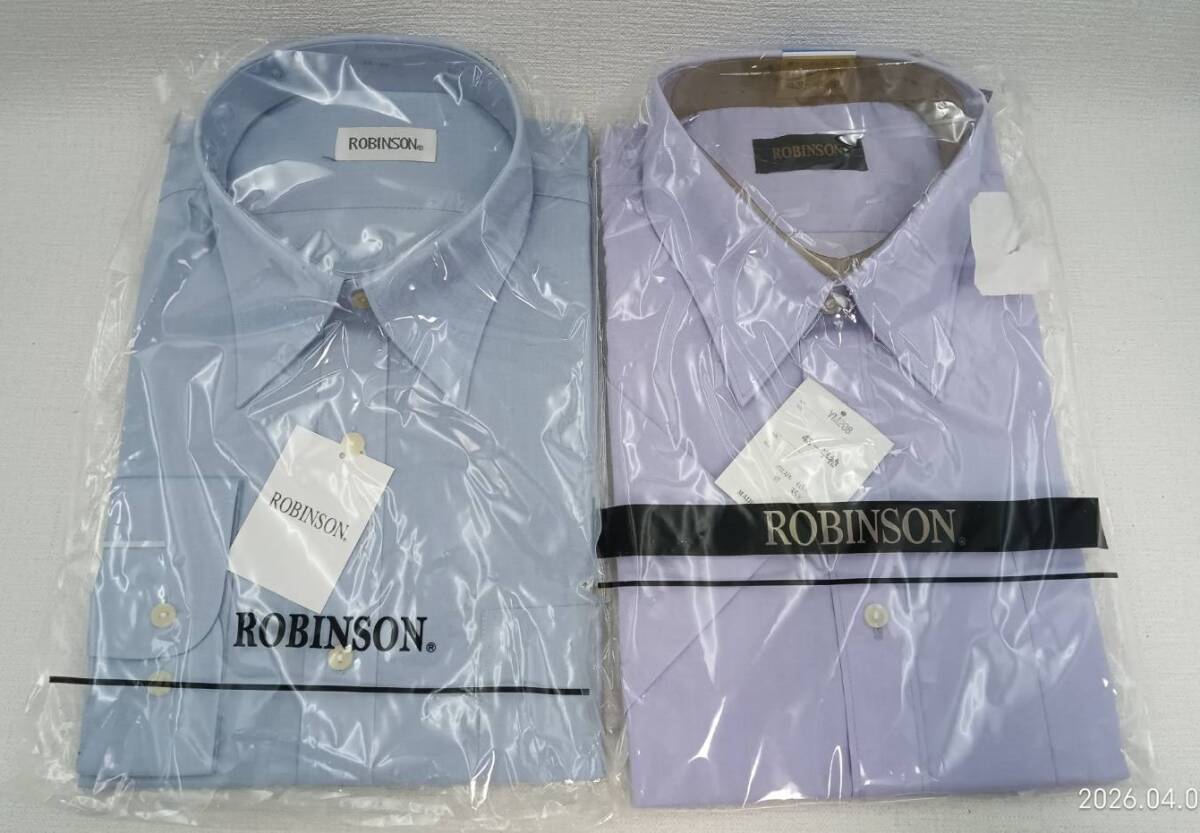 【S829】新品/ROBINSON/紳士/ワイシャツ/長袖・半袖/衿廻り43/ゆったりサイズ/ライトブルー・ライトパープル/ビジネスシャツ/2点セット