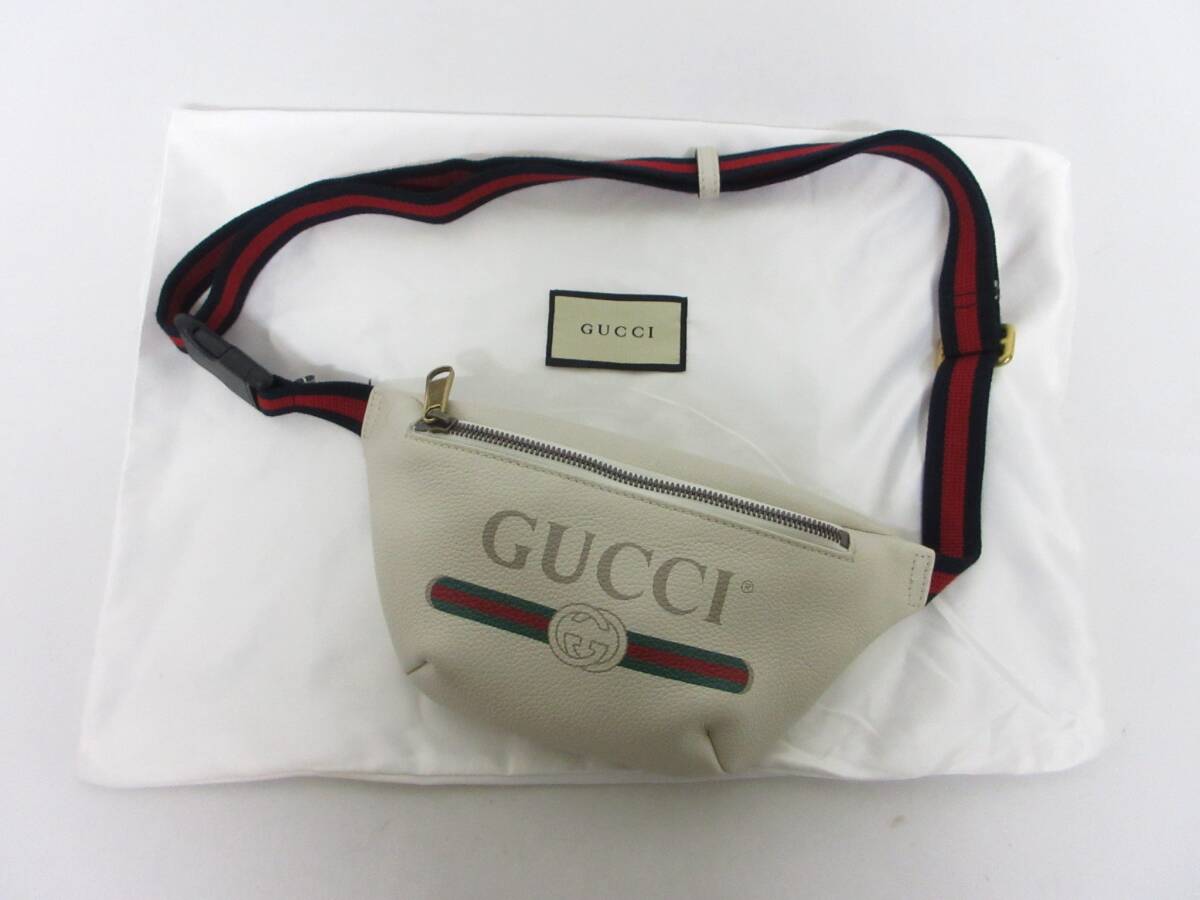 171H145D◆GUCCI グッチ シェリー ライン プリント スモール ベルト 527792 レザー ボディバッグ 斜め掛け ウエストポーチ 中古 収納袋付