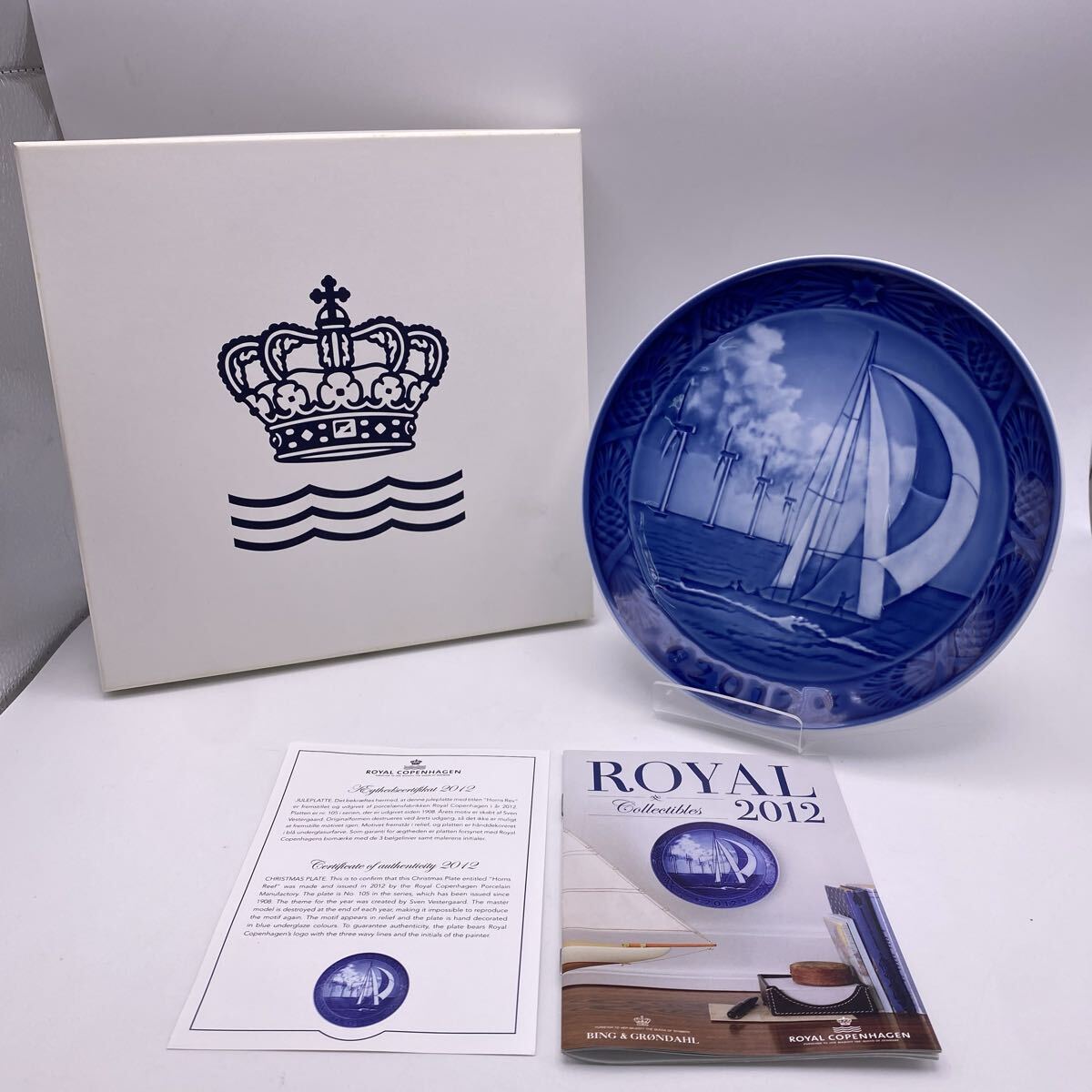 E ROYAL COPENHAGEN ロイヤル コペンハーゲン 2012年 イヤープレート ホーンスリーフ ヨット 風力発電 箱付 かわせみ