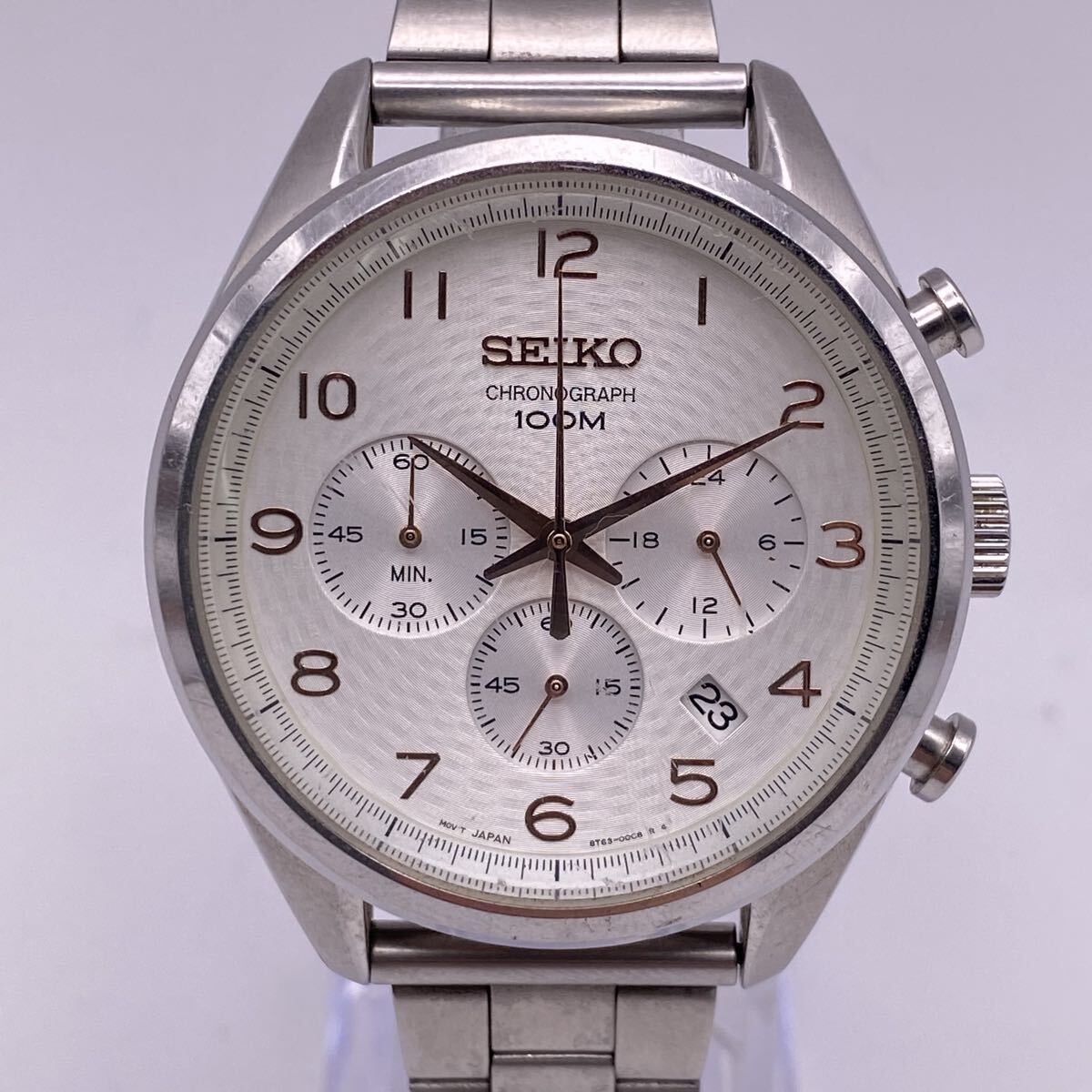 Y セイコー SEIKO クロノグラフ 100M クォーツ 腕時計 8T63-00C0 ステンレス メンズ かわせみ