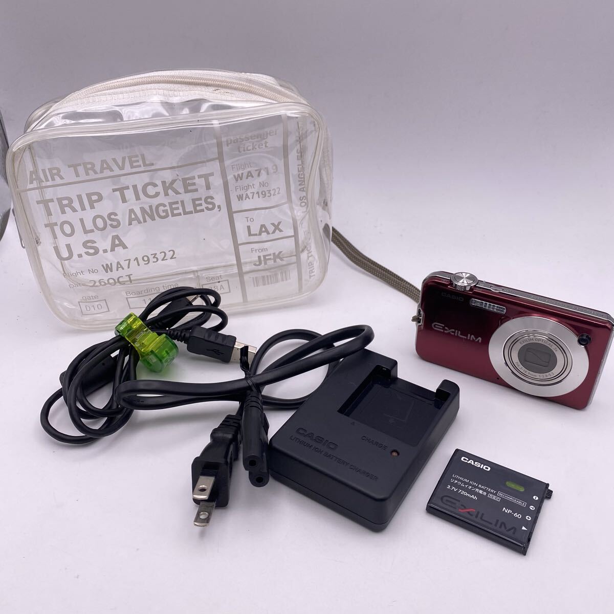 A CASIO カシオ EXILIM EX-S10 レッド デジタルカメラ バッテリー チャージャー USBケーブル ポーチ付き かわせみ