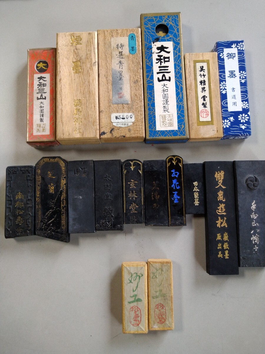 A6 固形墨まとめて。 書道具　青墨　大和三山　雙鼠遊松　 中国墨　日本墨