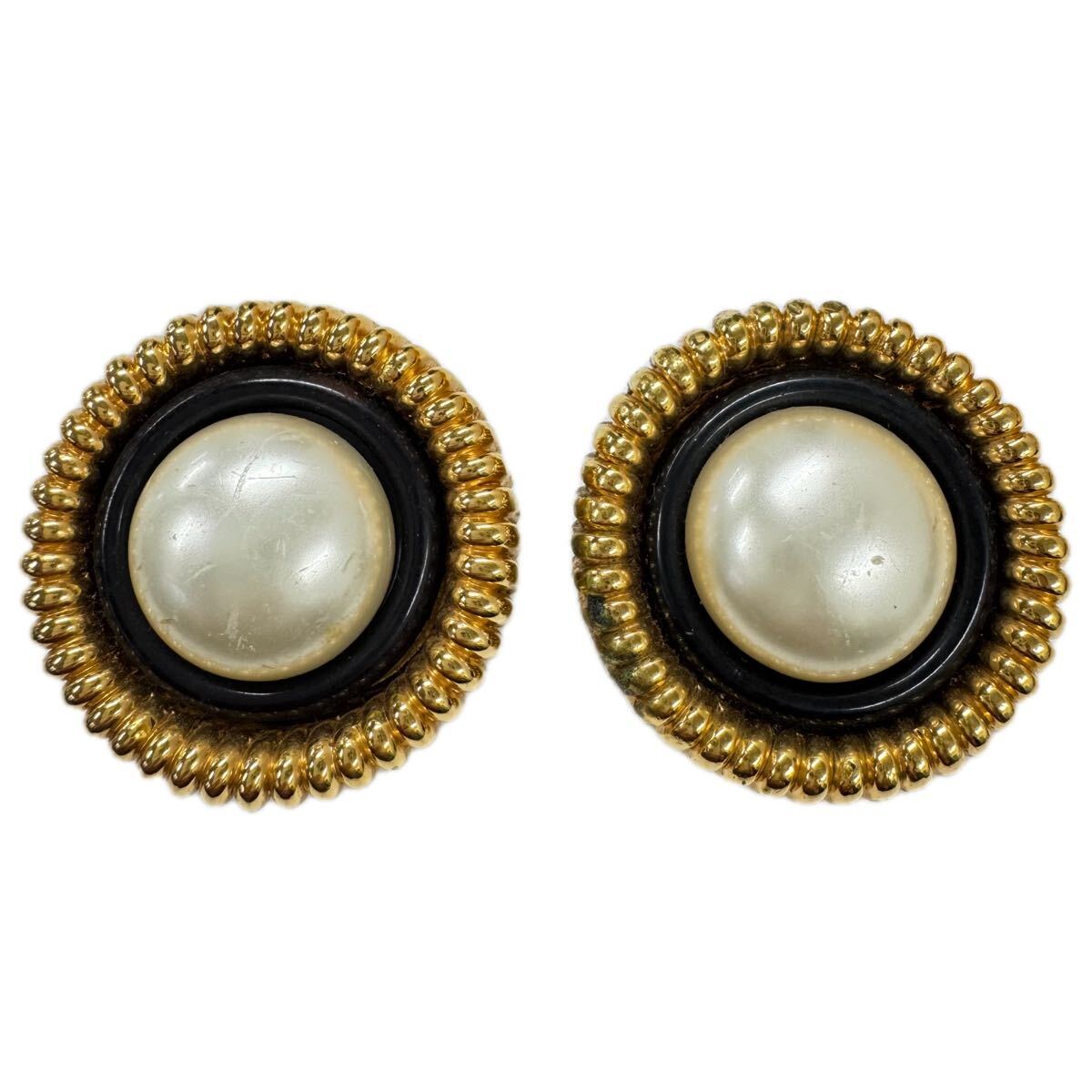HS260320SK【CHANEL】シャネル パール ゴールド イヤリング ヴィンテージ 希少 フェイクパール 約4cm×4cm