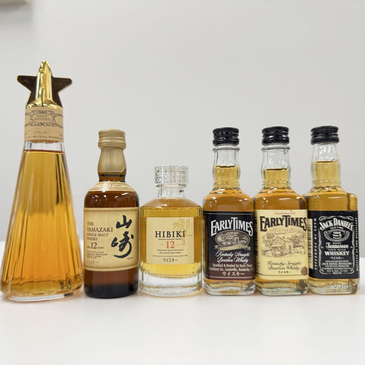 HS230316UE ウイスキーミニボトルまとめ売り 山崎12年 響12年 ニッカ ブランデー V.S.O.P ねがい星 ジャックダニエル アーリータイムズ