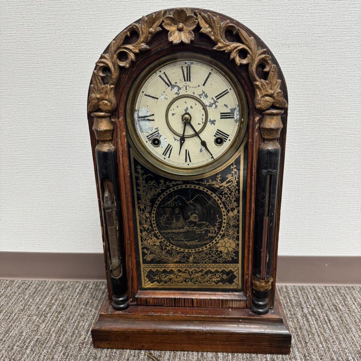 HS260329MK ゼンマイ式振り子柱時計 アンティーク時計 EIGHT DAY PENDULUM CLOCK 8日巻き振り子時計 置時計 レトロ インテリア 渦巻き鈴