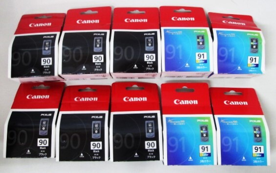 B■未開封■期限切れ■まとめて10点 CANON キャノン PIXUS FINE 純正 インクカートリッジ BC-90 ブラック 6点 / BC-91 3色カラー 4点■
