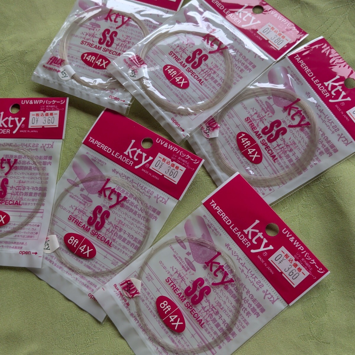 フライフィッシング ノットレステーパーリーダー 14ft 4X/ 8ft 4X 計6枚セットまとめて 渓流釣り KTY SSリーダー ストリームスペシャル 