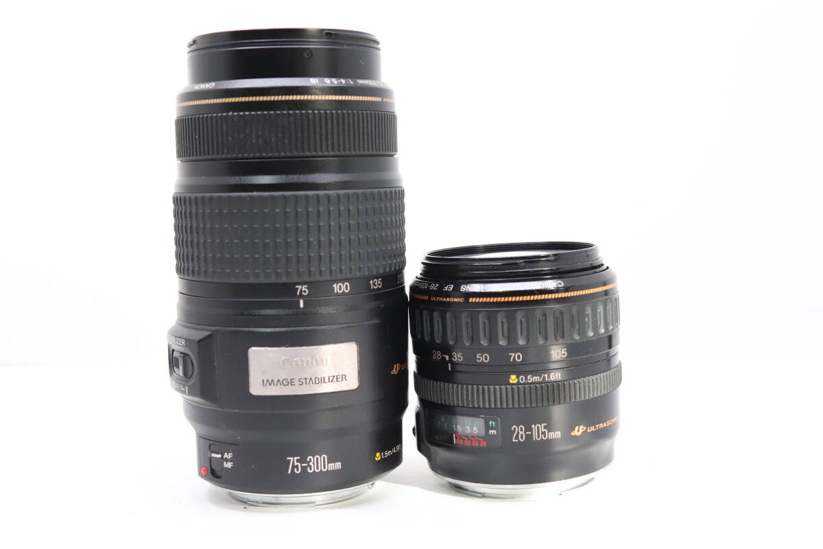 ★良品★ CANON キヤノン EF 75-300mm F4-5.6 IS USM + EF 28-105mm F3.5-4.5 USM レンズ2本セット！ OK9495