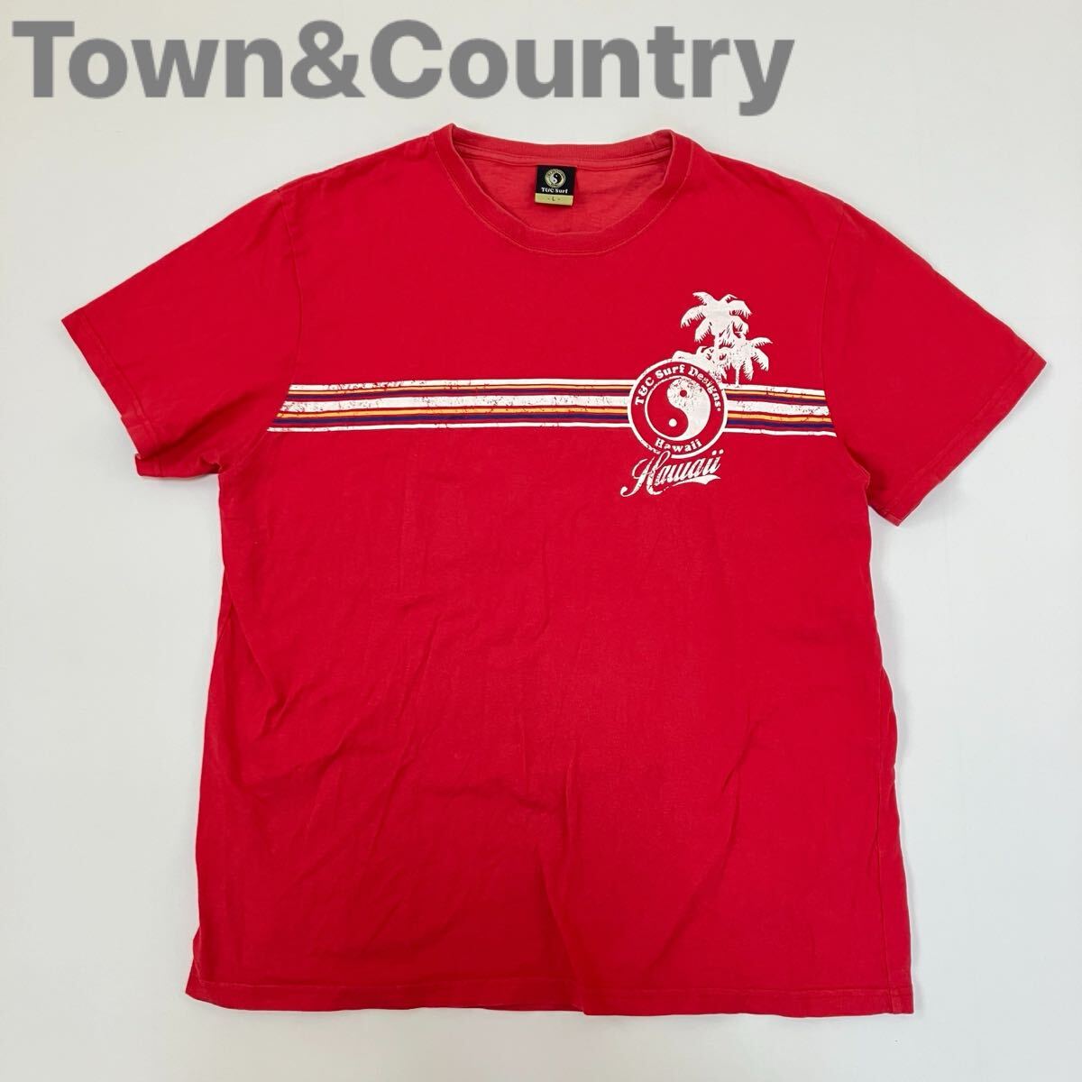 タウンアンドカントリー Town&Country T&C Tシャツ L レトロ 赤 レッド ビンテージ ヴィンテージ メンズ ロゴ 古着 y2k 半袖 00s フェード
