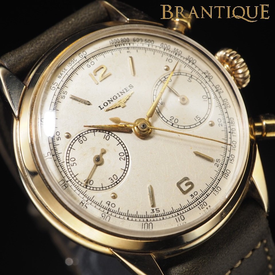 ◆K14◆ LONGINES ロンジン フライバック クロノグラフ Cal.30CH ラウンド プッシャー 手巻き 革 USED 稼働 メンズ 腕時計 「29029」
