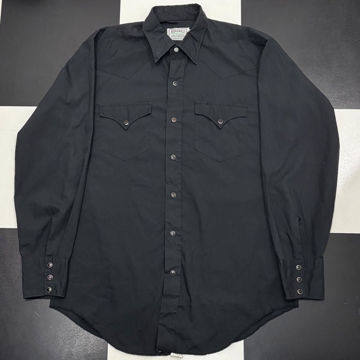 【188】 美品 60s 70s アメリカ 製 H bar C ブラック 無地 ウエスタン シャツ 15 1/2 34 M vintage ビンテージ エイチバーシー western
