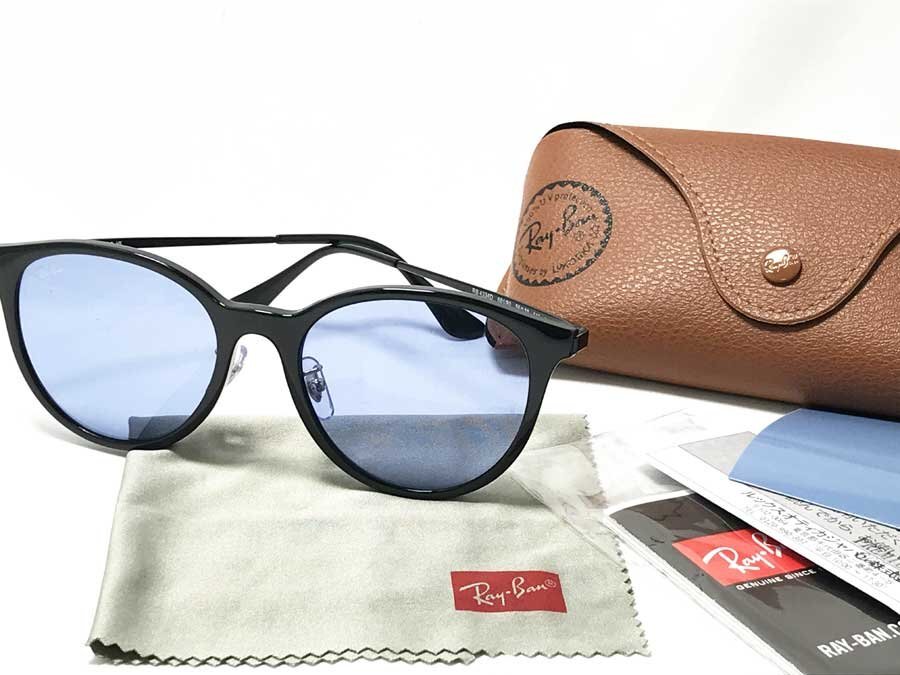 ◆美品！ほぼ未使用！RAY-BAN レイバン サングラス RB4334D ブラック/ブルー 601/80 55□19 145 2026/3/1購入 保証書・ケース・クロス付き