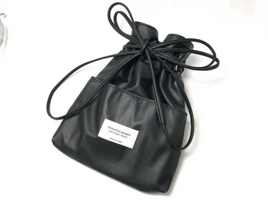 ◆良品！beautiful people ビューティフルピープル STUDIOUS別注 2WAYレザー巾着 ショルダーバッグ 黒 ブラック レディース